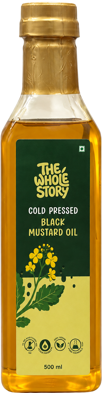Cold pressed black mustard oil bottle